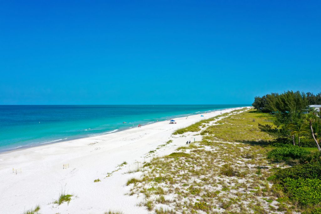An Aerial View of the Beautiful White Sand Beach on Anna Maria Island, Florida